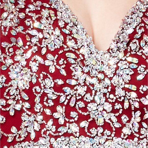 Crystal Doll Hand Beaded V-Neck Tank Dress Wine - Picture 4 of 5